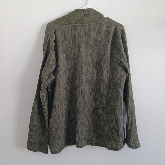 Pure J Jill Topper Cardigan Cotton Gauze Women M Boho Lagenlook Olive Green Flow - Picture 2 of 7